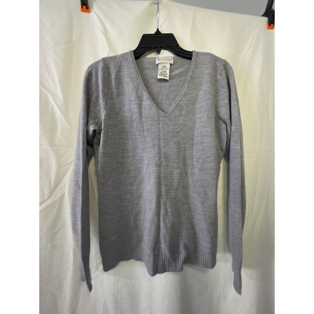 White Stag W551508S Ladies M Gray V Neck Sweater 100% Acrylic Heather Gray
